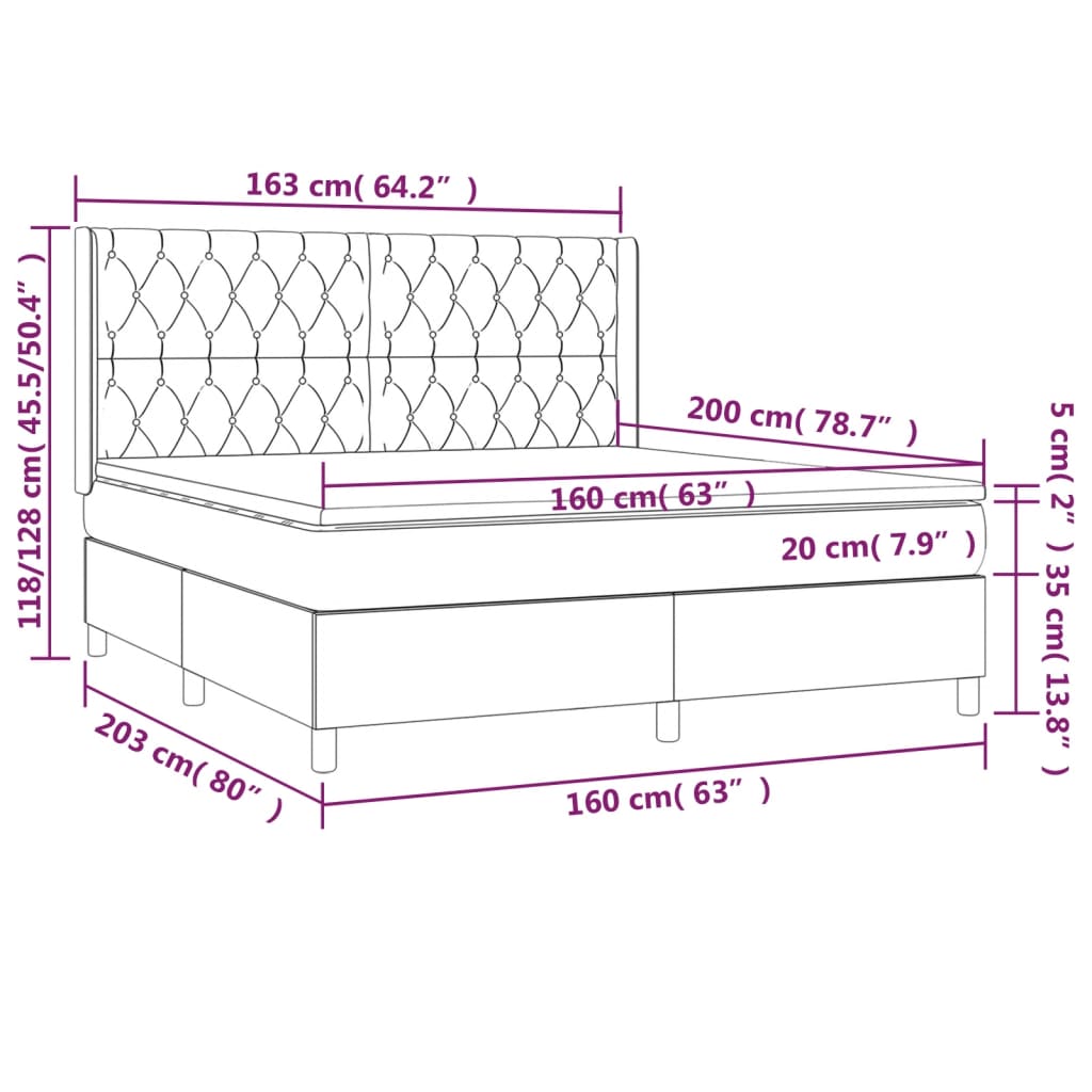 vidaXL Κρεβάτι Boxspring με Στρώμα & LED Taupe 160x200 εκ. Υφασμάτινο