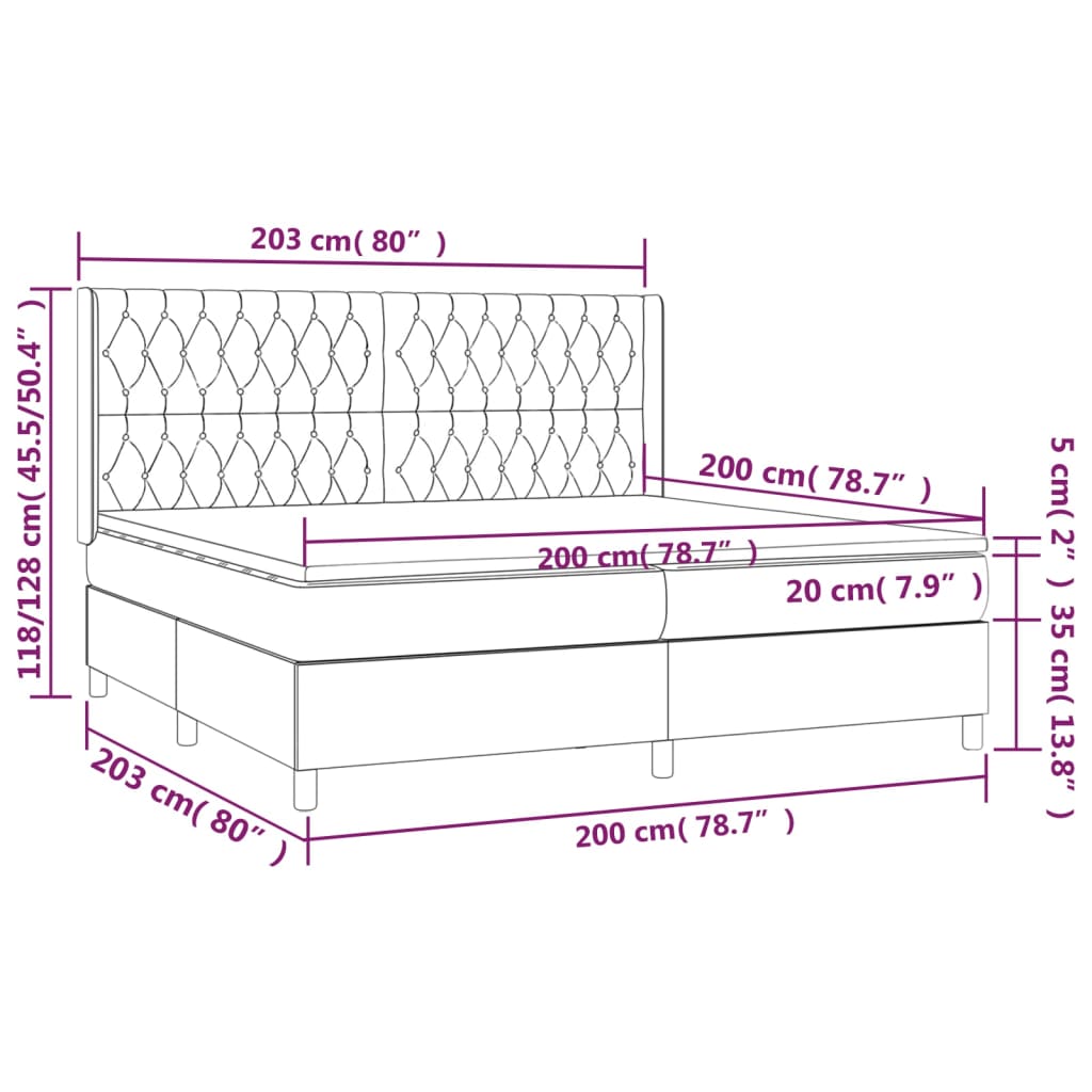 vidaXL Κρεβάτι Boxspring με Στρώμα & LED Αν.Γκρι 200x200εκ. Υφασμάτινο