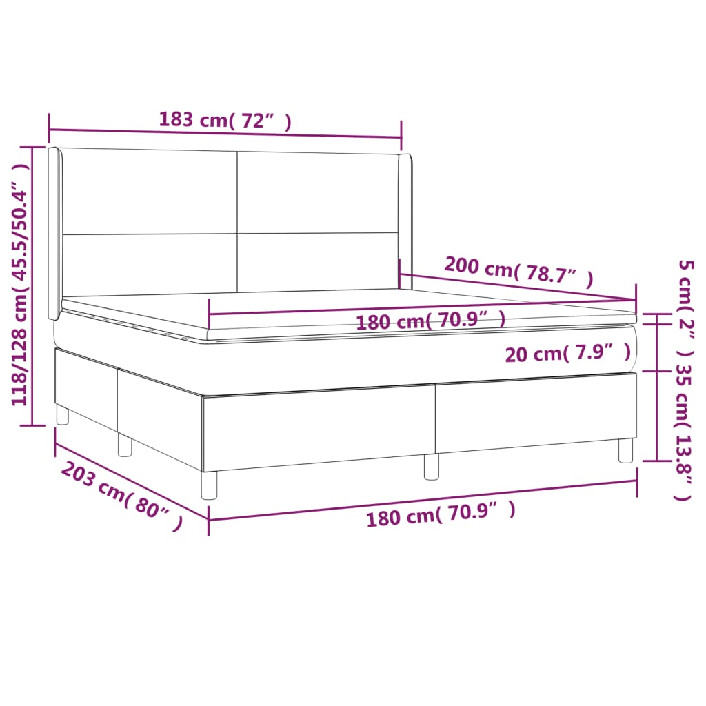 vidaXL Κρεβάτι Boxspring με Στρώμα & LED Κρεμ 180x200 εκ. Υφασμάτινο