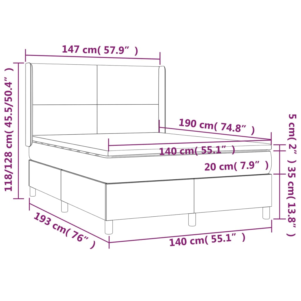 vidaXL Κρεβάτι Boxspring με Στρώμα & LED Λευκό 140x190 εκ. Συνθ. Δέρμα