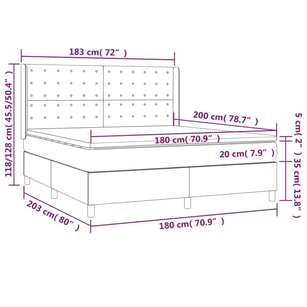 vidaXL Κρεβάτι Boxspring με Στρώμα & LED Κρεμ 180x200 εκ. Συνθ. Δέρμα