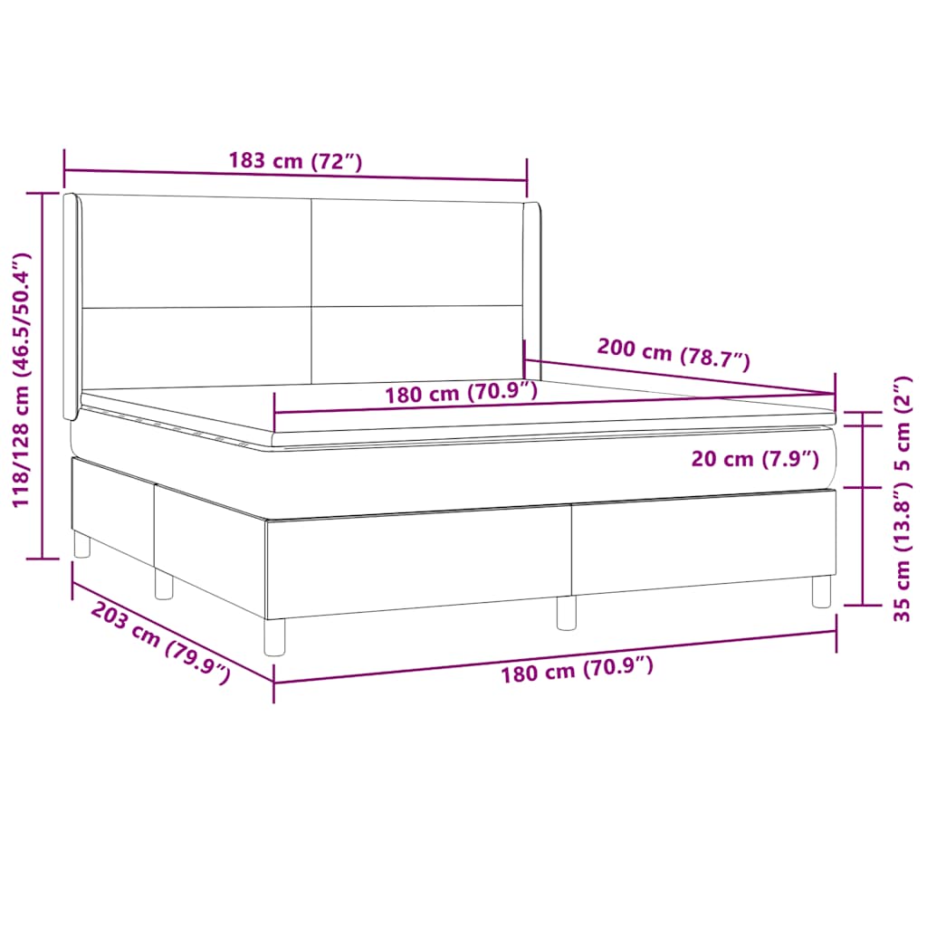 vidaXL Κρεβάτι Boxspring με Στρώμα & LED Σκ. Πράσινο 180x200εκ Βελούδο