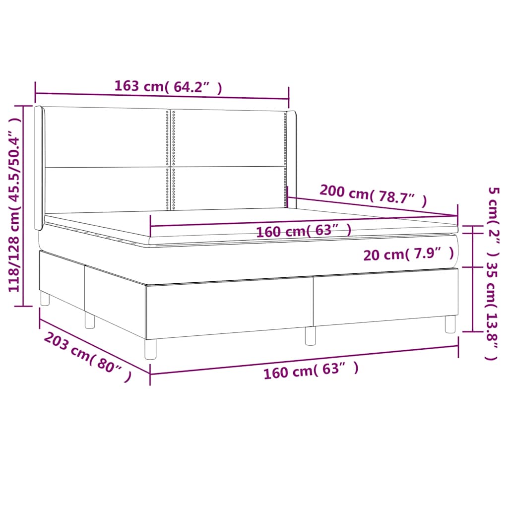 vidaXL Κρεβάτι Boxspring με Στρώμα & LED Σκ. Μπλε 160x200εκ. Βελούδινο