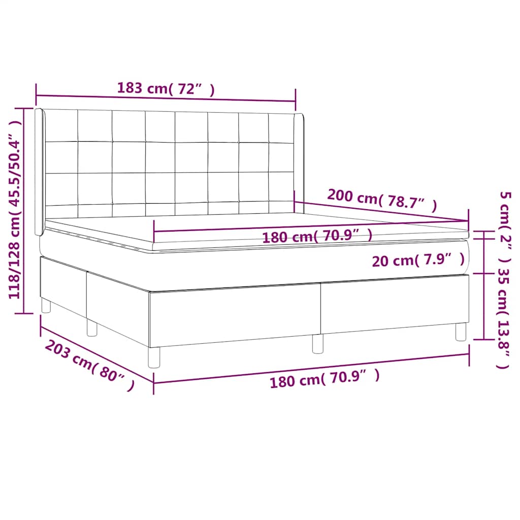 vidaXL Κρεβάτι Boxspring με Στρώμα & LED Σκ. Μπλε 180x200εκ. Βελούδινο
