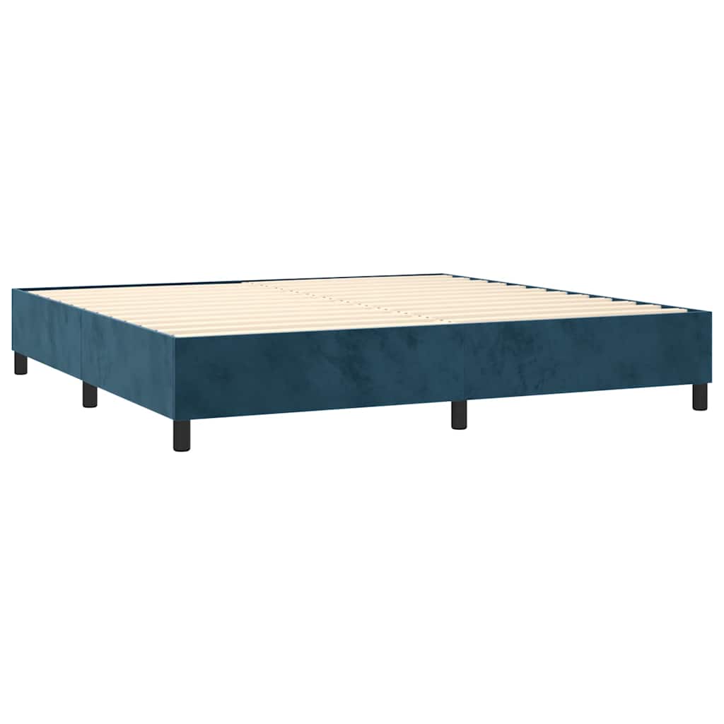 vidaXL Κρεβάτι Boxspring με Στρώμα & LED Σκ. Μπλε 200x200εκ. Βελούδινο