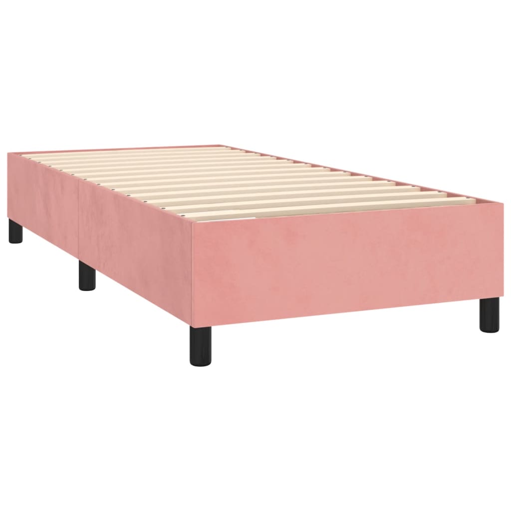 vidaXL Κρεβάτι Boxspring με Στρώμα & LED Ροζ 90x200 εκ. Βελούδινο