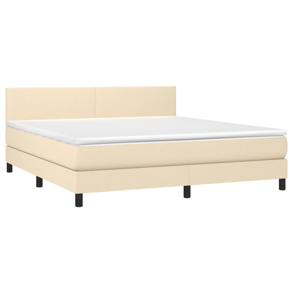 vidaXL Κρεβάτι Boxspring με Στρώμα & LED Κρεμ 160x200 εκ. Υφασμάτινο