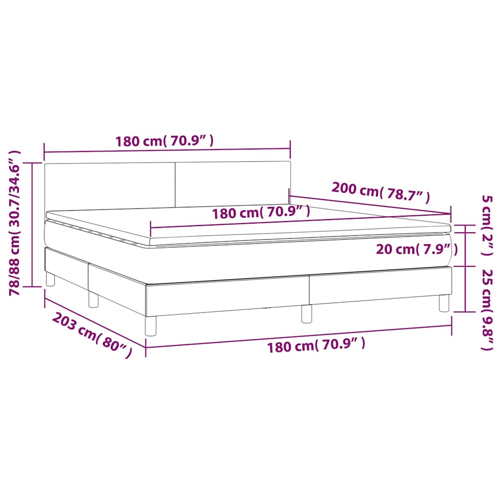 vidaXL Κρεβάτι Boxspring με Στρώμα & LED Μπλε 180x200 εκ. Υφασμάτινο