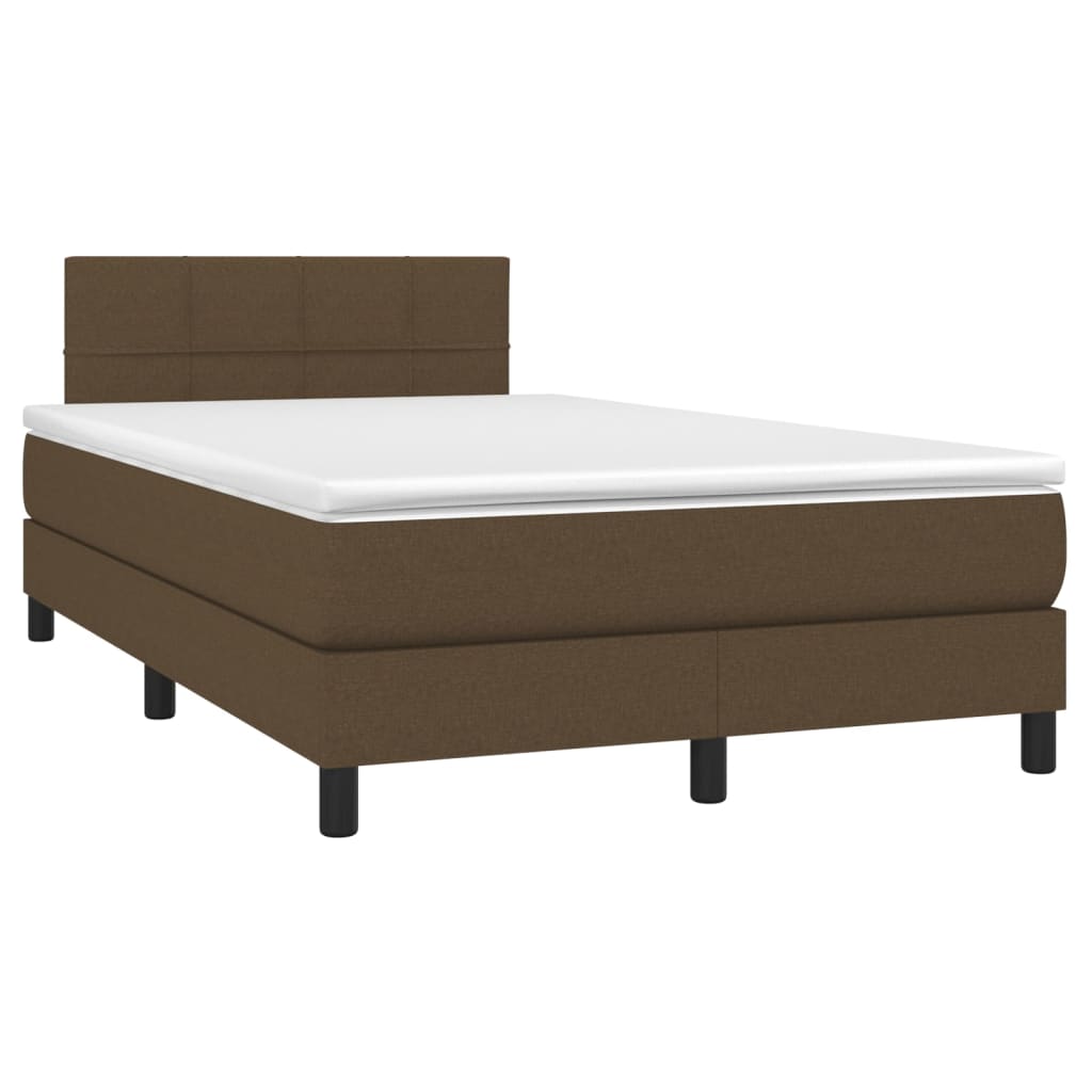 vidaXL Κρεβάτι Boxspring με Στρώμα & LED Σκ.Καφέ 120x200 εκ Υφασμάτινο