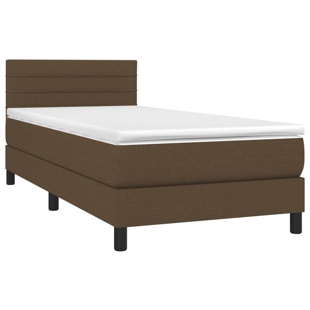 vidaXL Κρεβάτι Boxspring με Στρώμα & LED Σκ.Καφέ 90x190 εκ. Υφασμάτινο