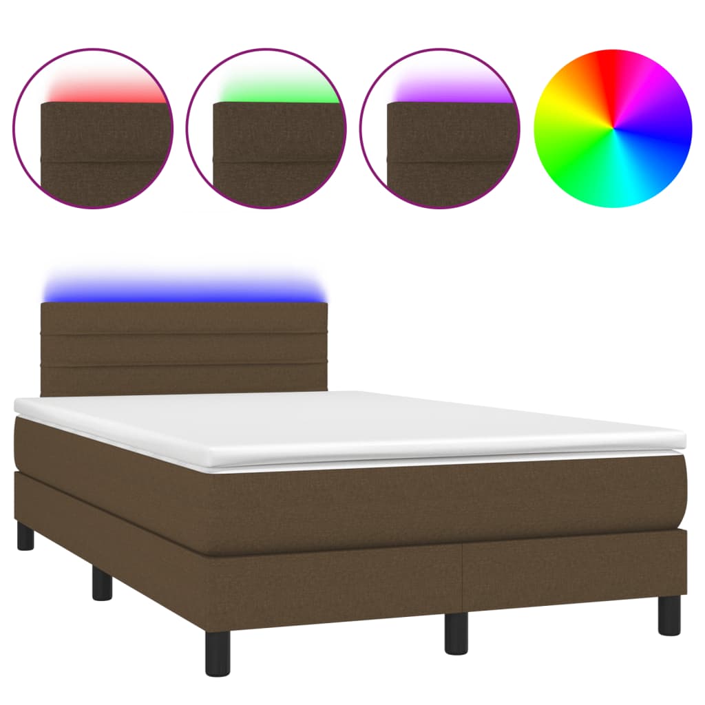 vidaXL Κρεβάτι Boxspring με Στρώμα & LED Σκ.Καφέ 120x200 εκ Υφασμάτινο