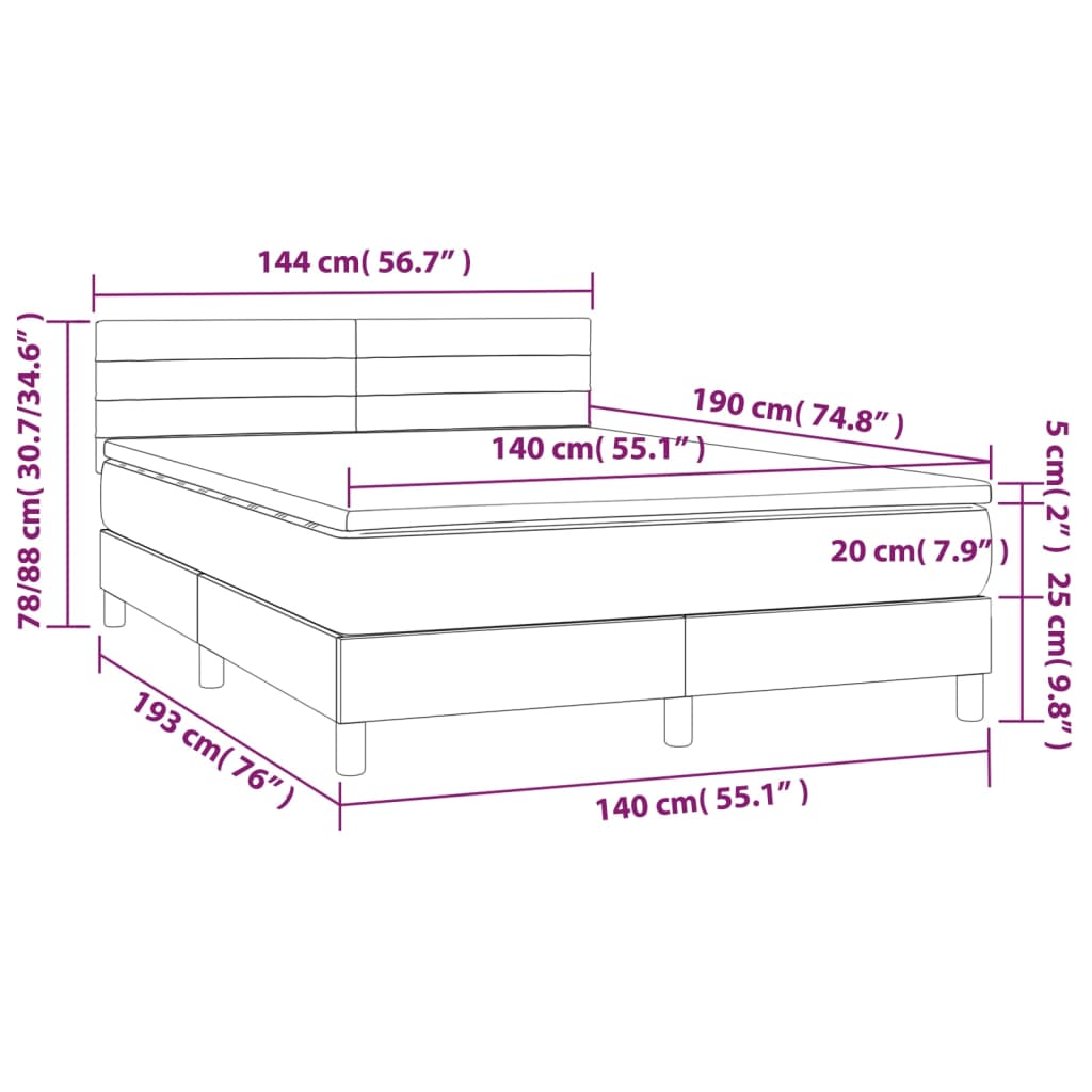 vidaXL Κρεβάτι Boxspring με Στρώμα & LED Μπλε 140x190 εκ. Υφασμάτινο