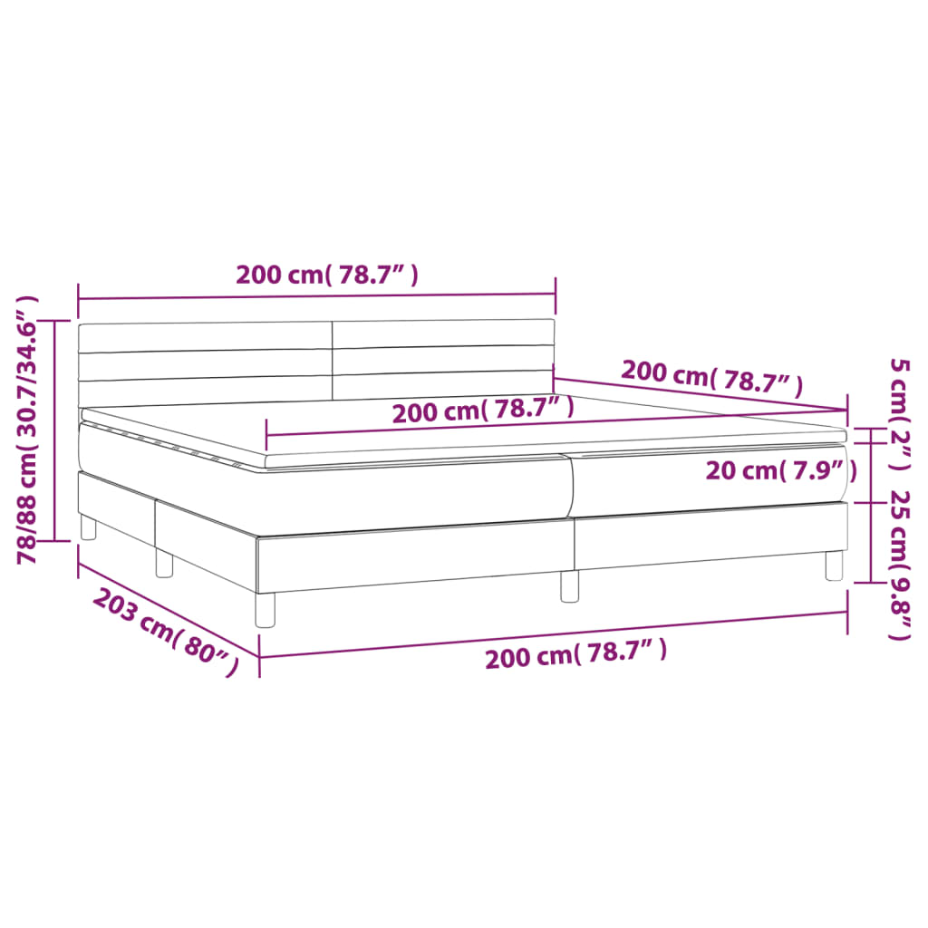 vidaXL Κρεβάτι Boxspring με Στρώμα & LED Σκ.Καφέ 200x200 εκ Υφασμάτινο