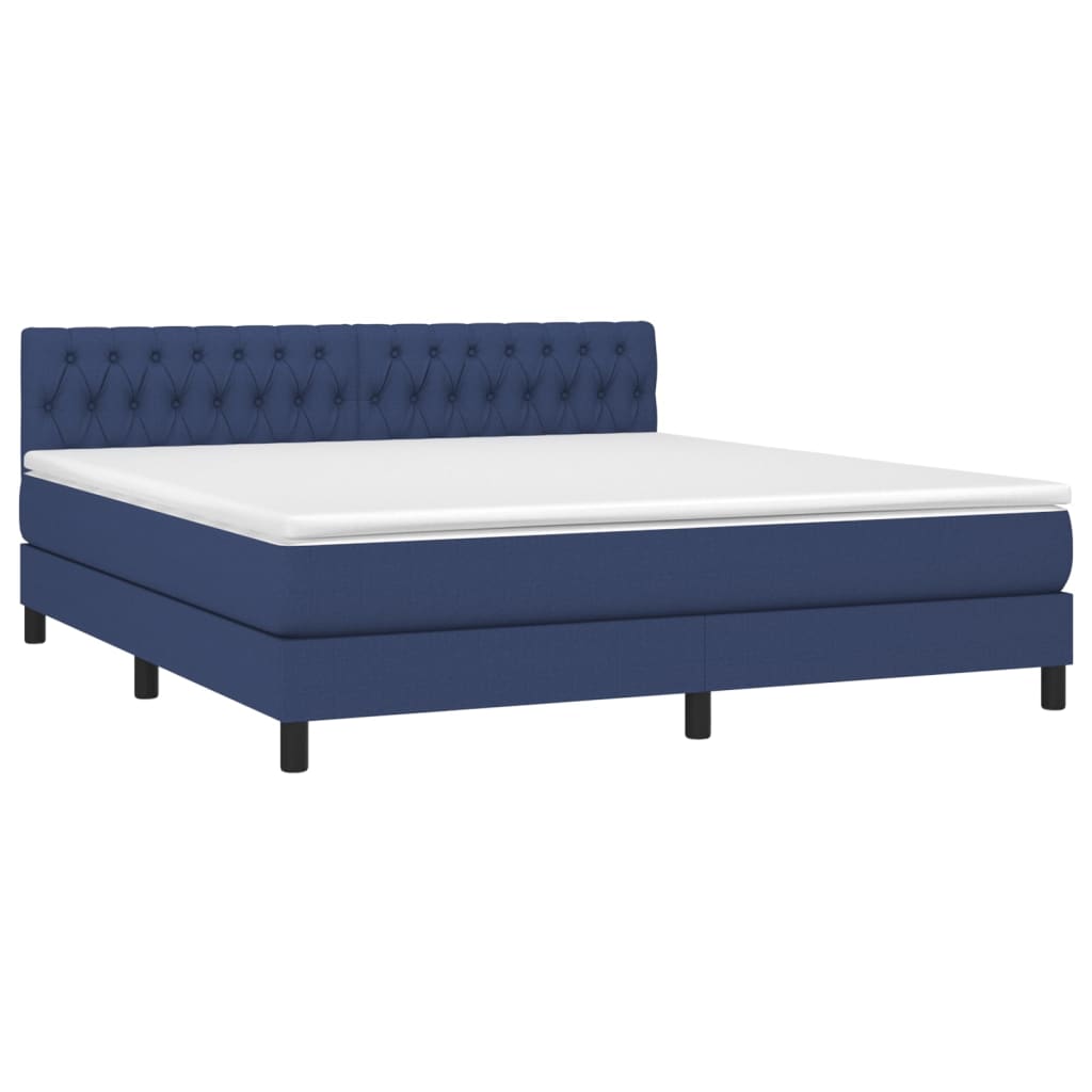 vidaXL Κρεβάτι Boxspring με Στρώμα & LED Μπλε 180x200 εκ. Υφασμάτινο