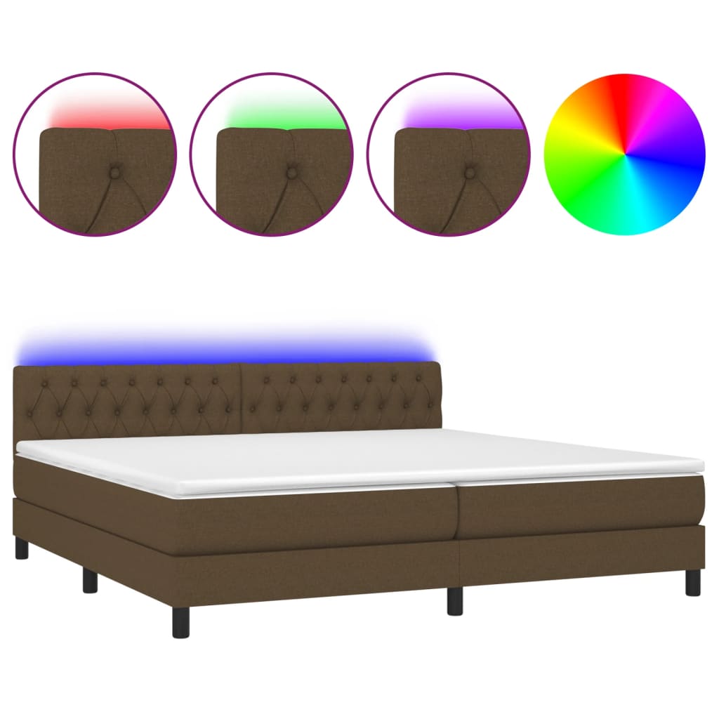 vidaXL Κρεβάτι Boxspring με Στρώμα & LED Σκ.Καφέ 200x200 εκ Υφασμάτινο