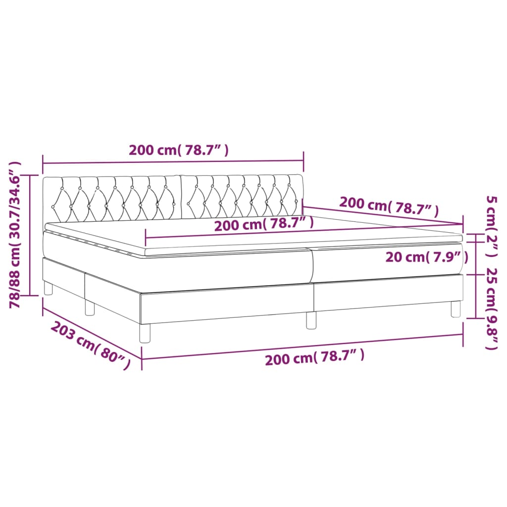 vidaXL Κρεβάτι Boxspring με Στρώμα & LED Σκ.Καφέ 200x200 εκ Υφασμάτινο