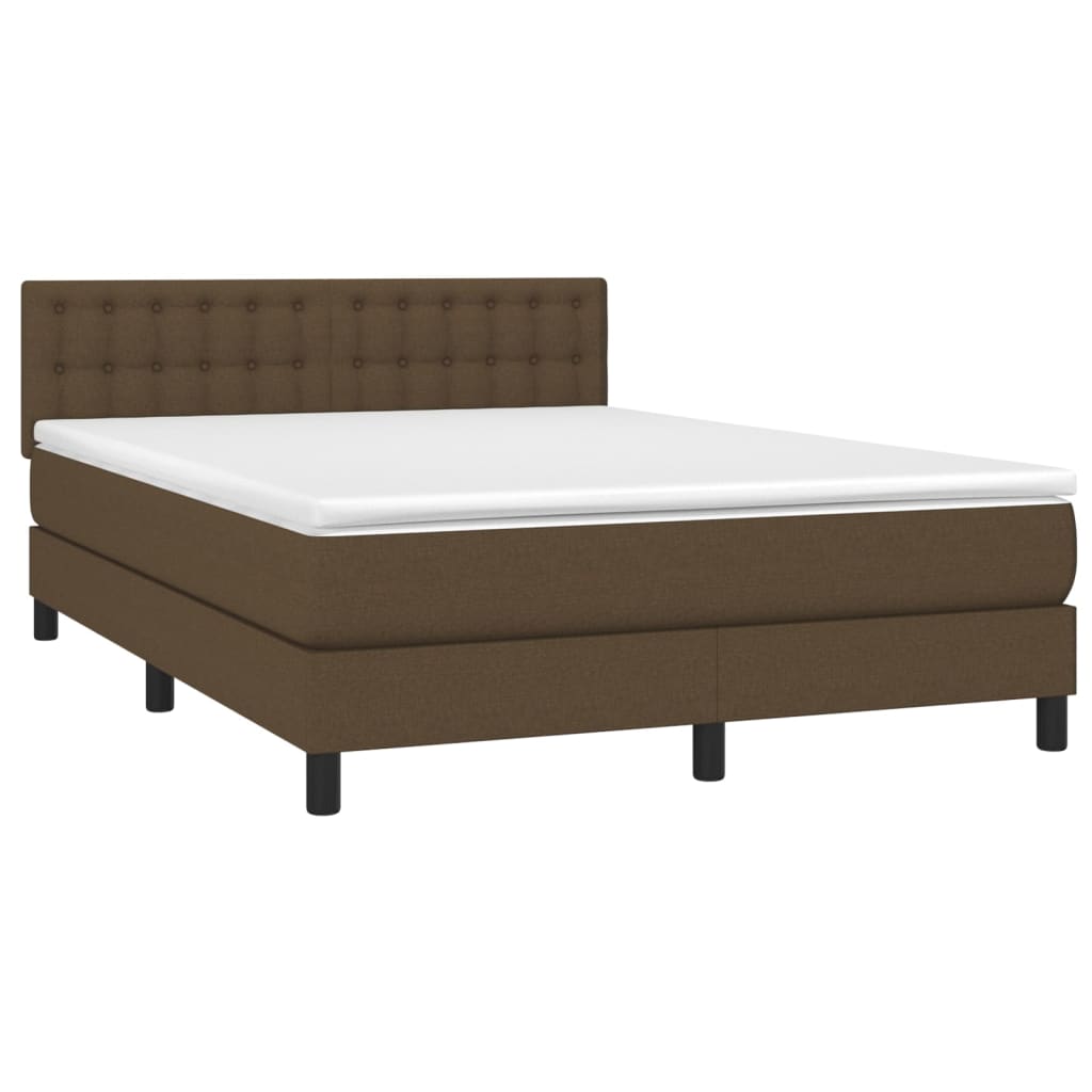 vidaXL Κρεβάτι Boxspring με Στρώμα & LED Σκ.Καφέ 140x200 εκ Υφασμάτινο