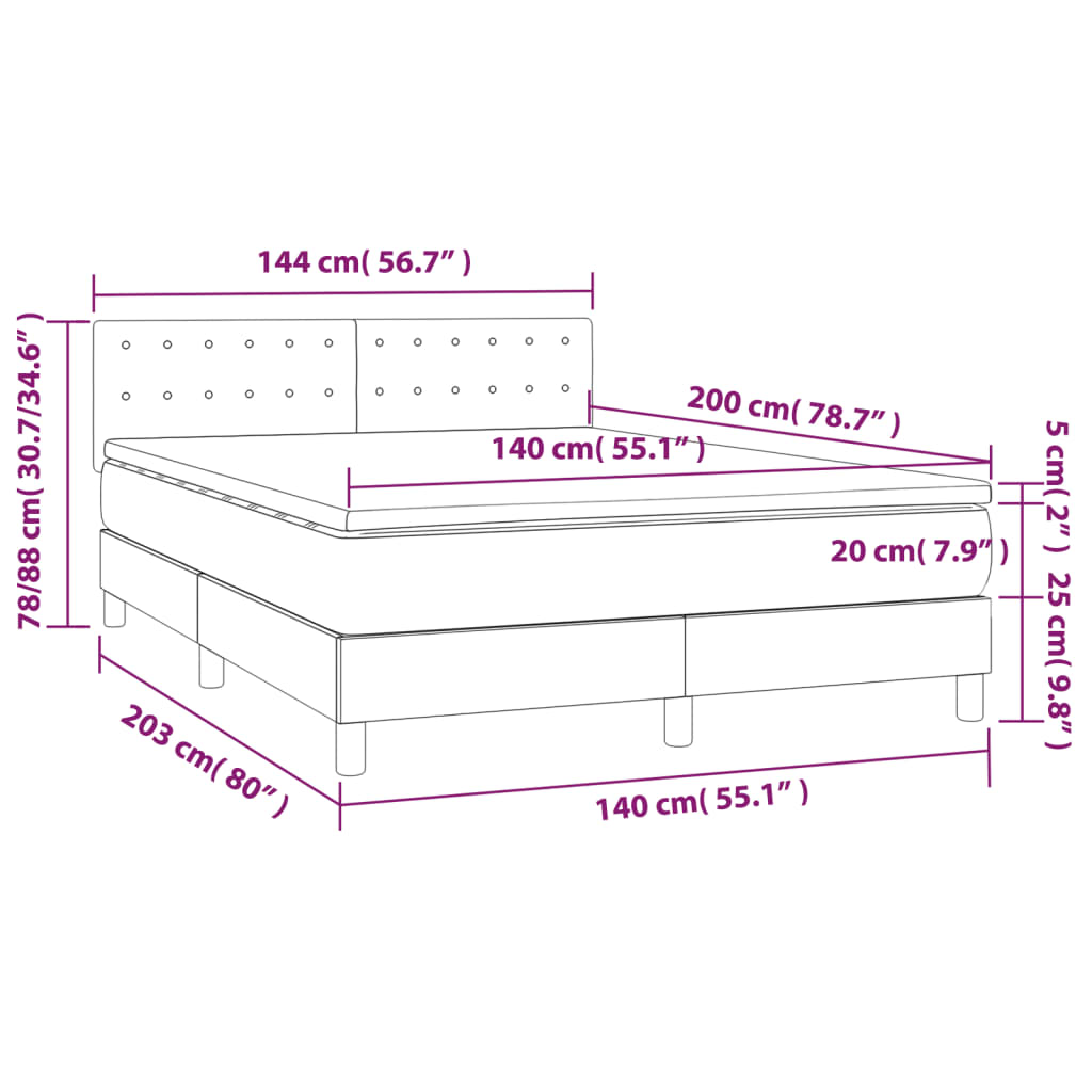 vidaXL Κρεβάτι Boxspring με Στρώμα & LED Μπλε 140x200 εκ. Υφασμάτινο