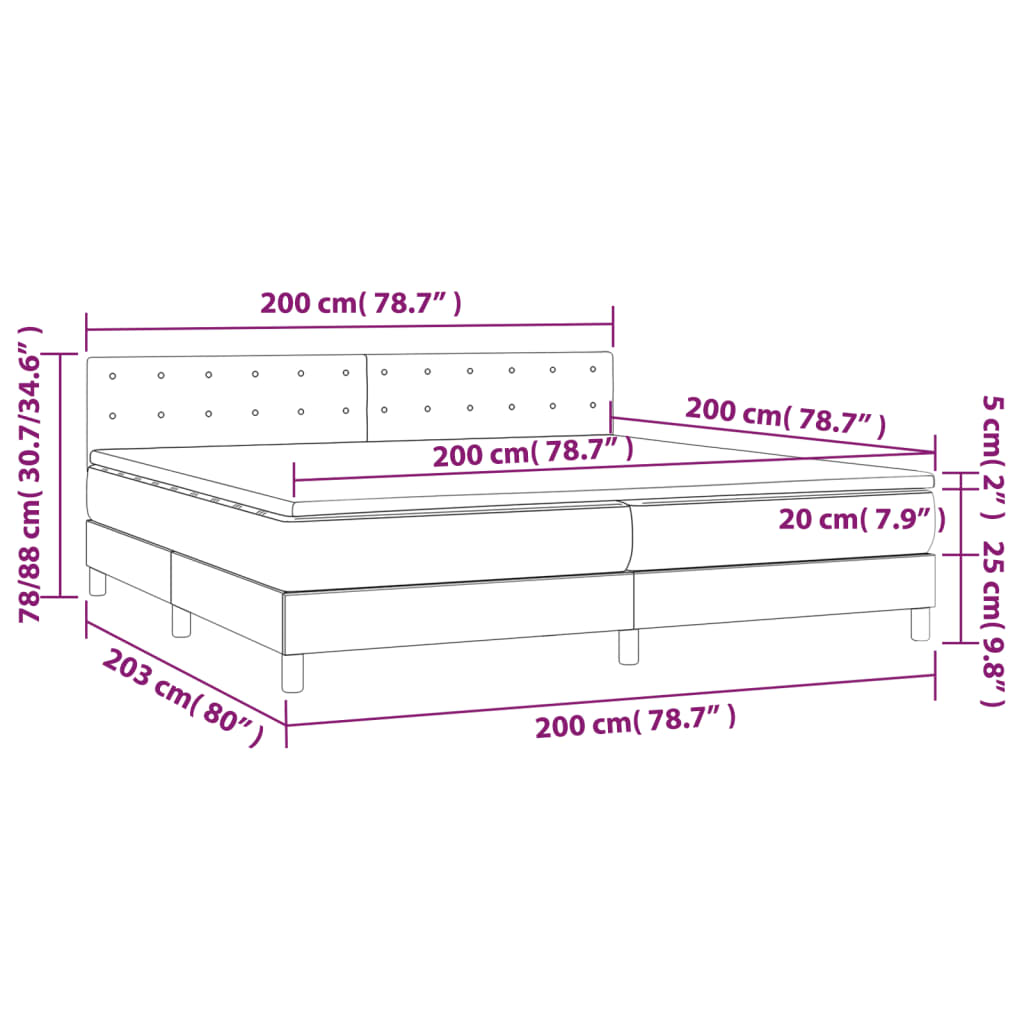 vidaXL Κρεβάτι Boxspring με Στρώμα & LED Αν.Γκρι 200x200εκ. Υφασμάτινο