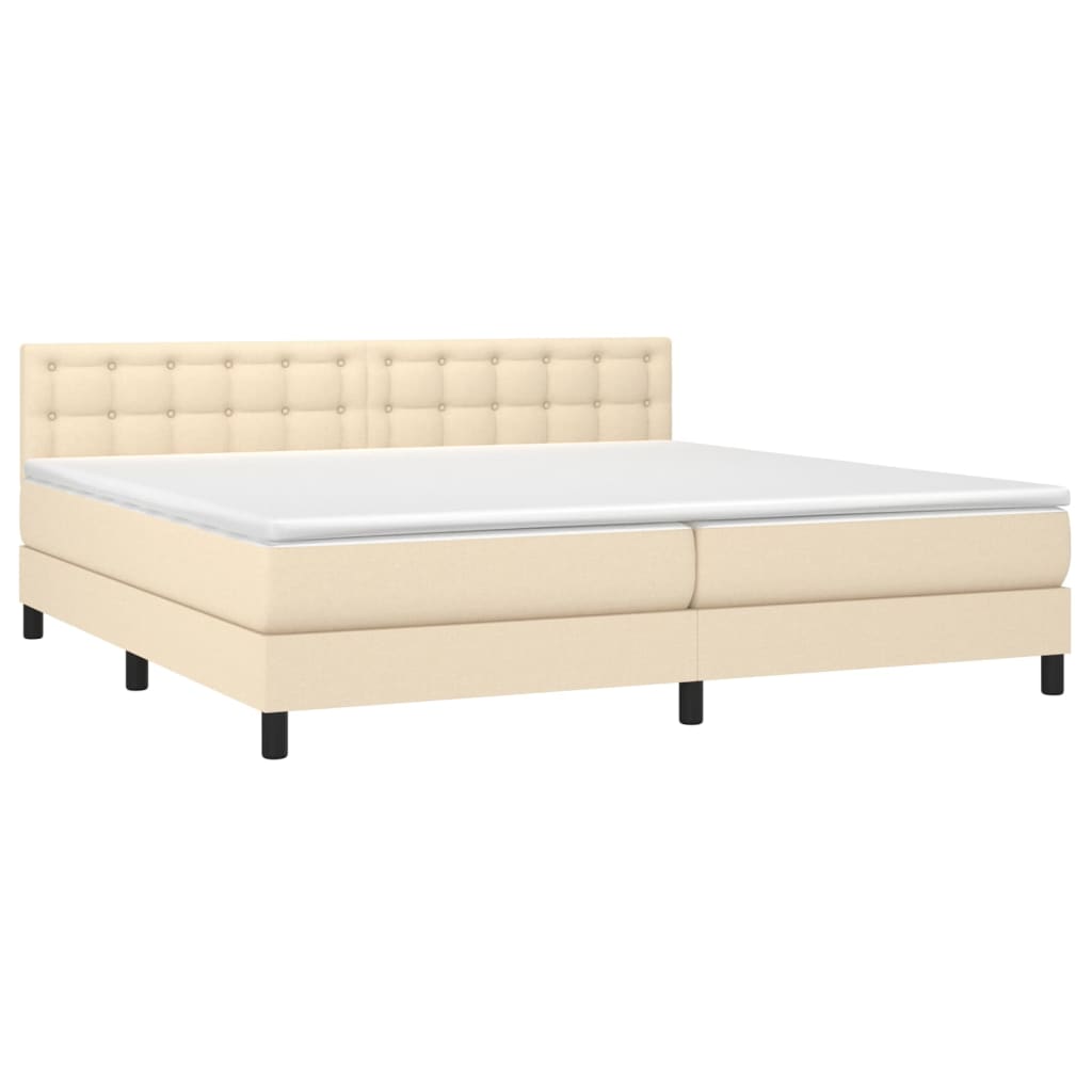 vidaXL Κρεβάτι Boxspring με Στρώμα & LED Κρεμ 200x200 εκ. Υφασμάτινο