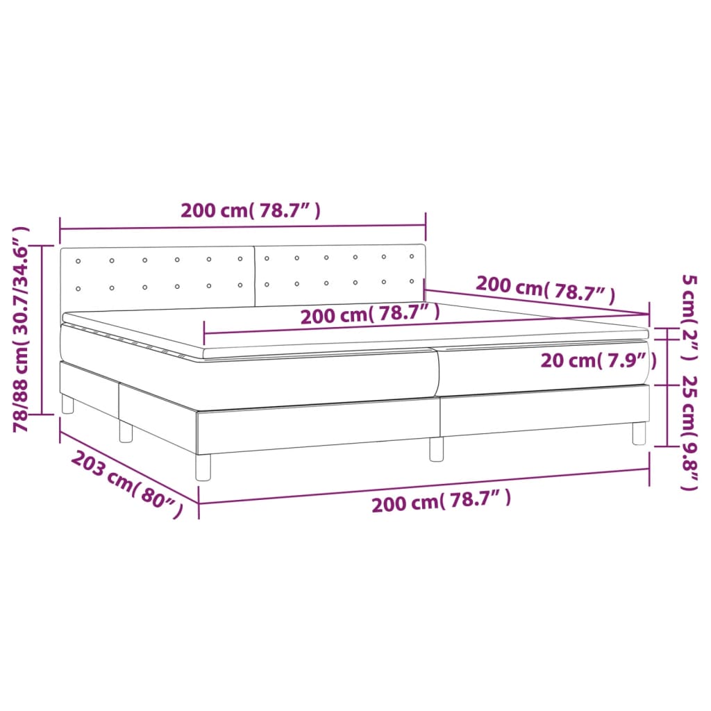 vidaXL Κρεβάτι Boxspring με Στρώμα & LED Κρεμ 200x200 εκ. Υφασμάτινο