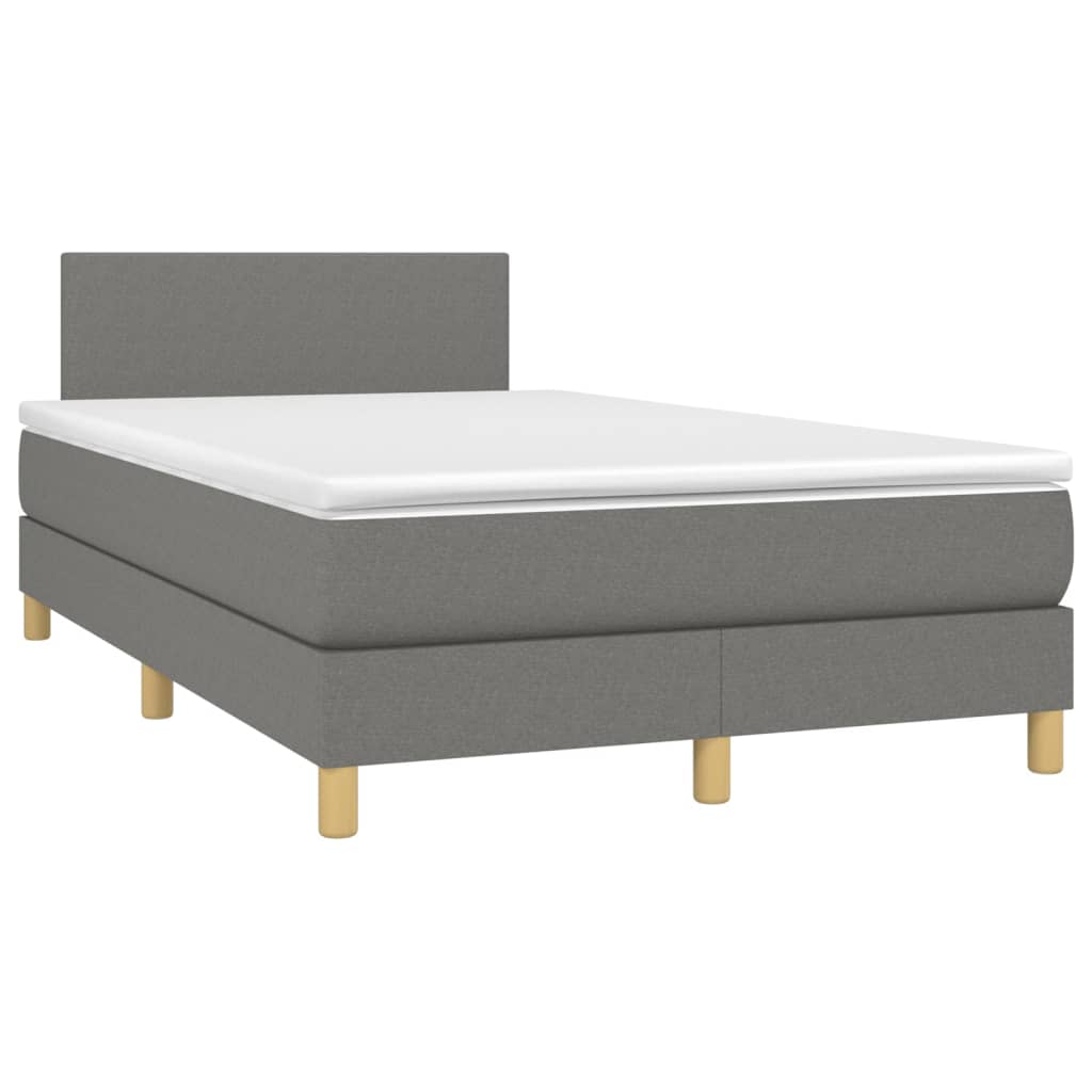 vidaXL Κρεβάτι Boxspring με Στρώμα & LED Σκ.Γκρι 120x200 εκ Υφασμάτινο