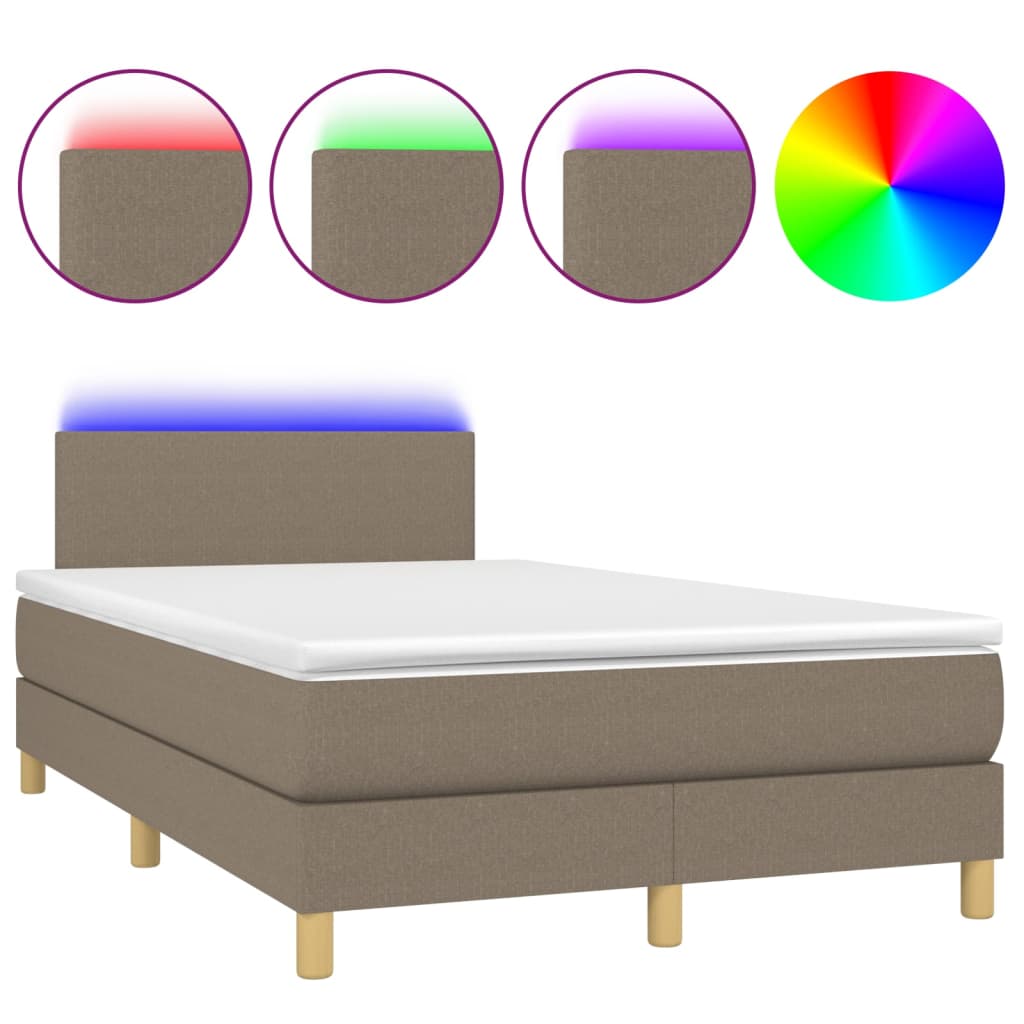 vidaXL Κρεβάτι Boxspring με Στρώμα & LED Taupe 120x200 εκ. Υφασμάτινο