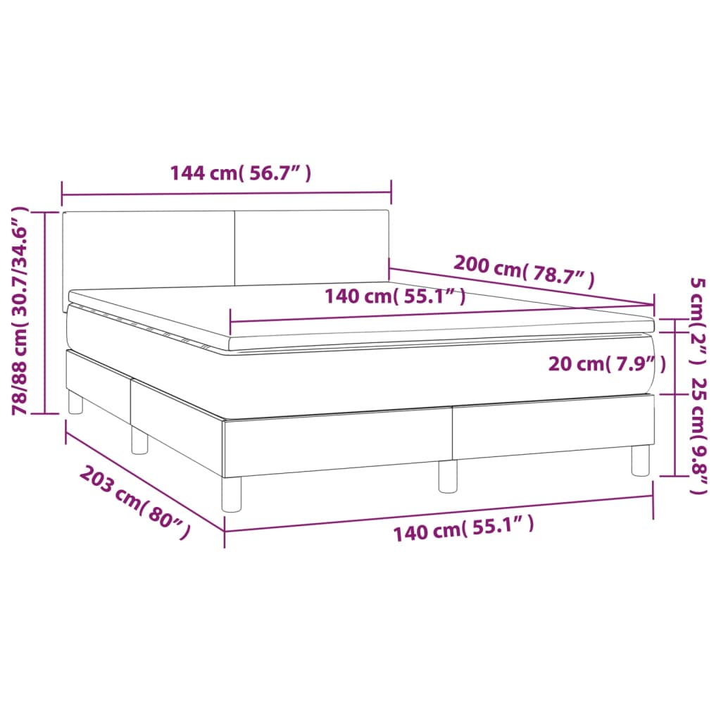 vidaXL Κρεβάτι Boxspring με Στρώμα & LED Taupe 140x200 εκ. Υφασμάτινο