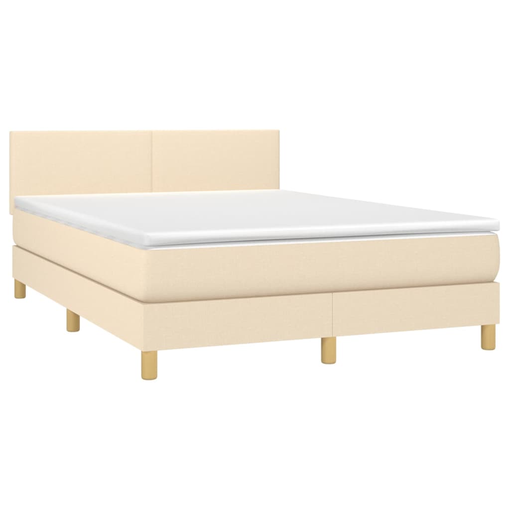 vidaXL Κρεβάτι Boxspring με Στρώμα & LED Κρεμ 140x200 εκ. Υφασμάτινο