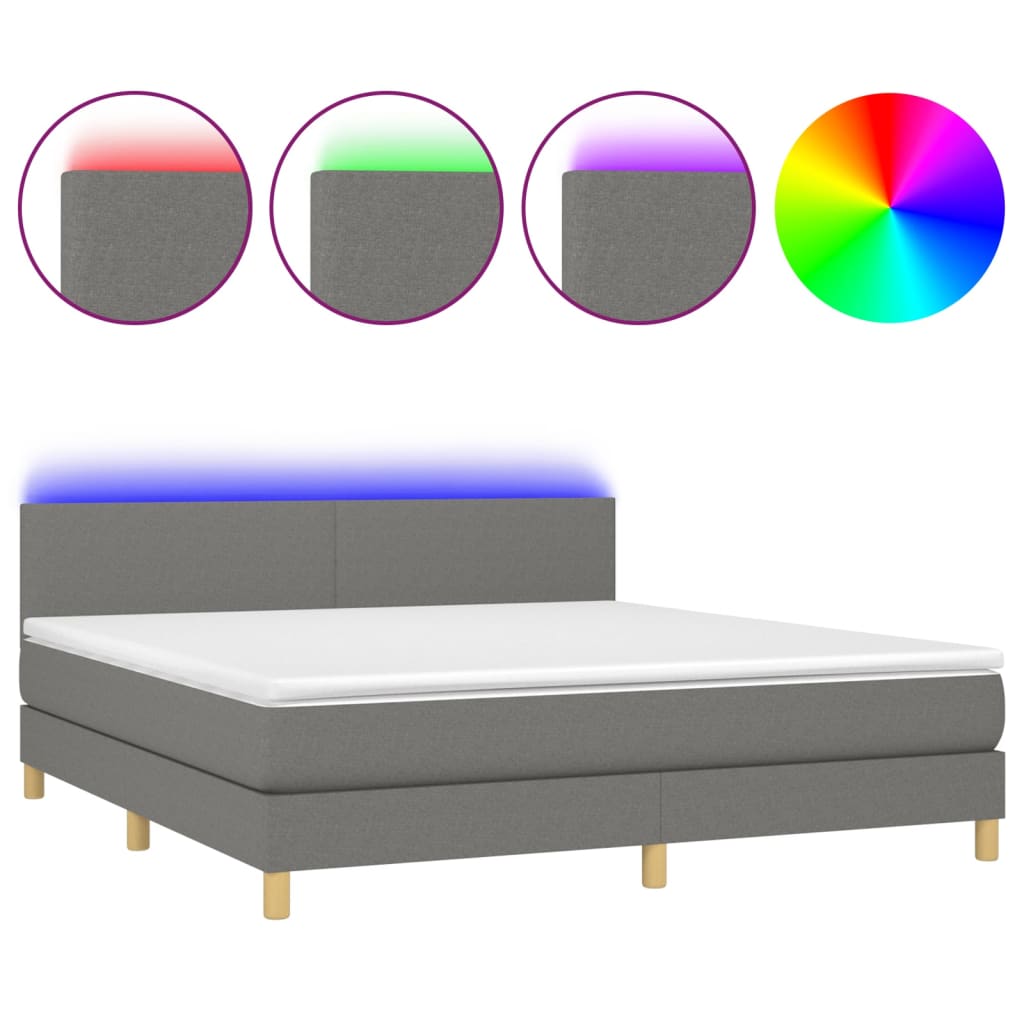 vidaXL Κρεβάτι Boxspring με Στρώμα & LED Σκ.Γκρι 160x200 εκ Υφασμάτινο