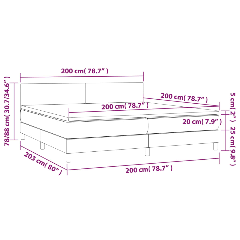 vidaXL Κρεβάτι Boxspring με Στρώμα & LED Μπλε 200x200 εκ. Υφασμάτινο