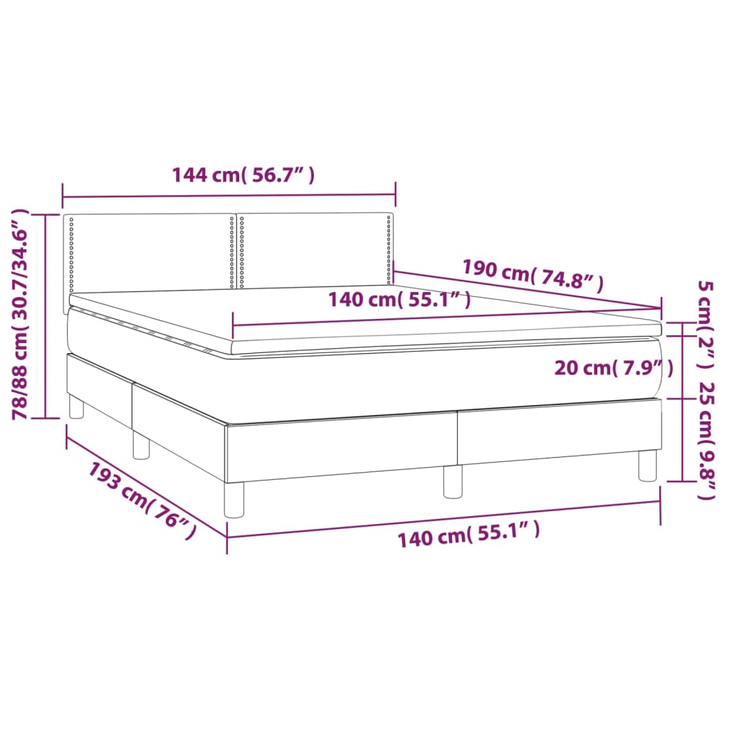 vidaXL Κρεβάτι Boxspring με Στρώμα & LED Κρεμ 140x190 εκ. Υφασμάτινο