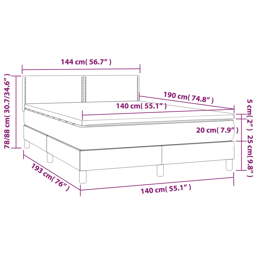 vidaXL Κρεβάτι Boxspring με Στρώμα & LED Μπλε 140x190 εκ. Υφασμάτινο