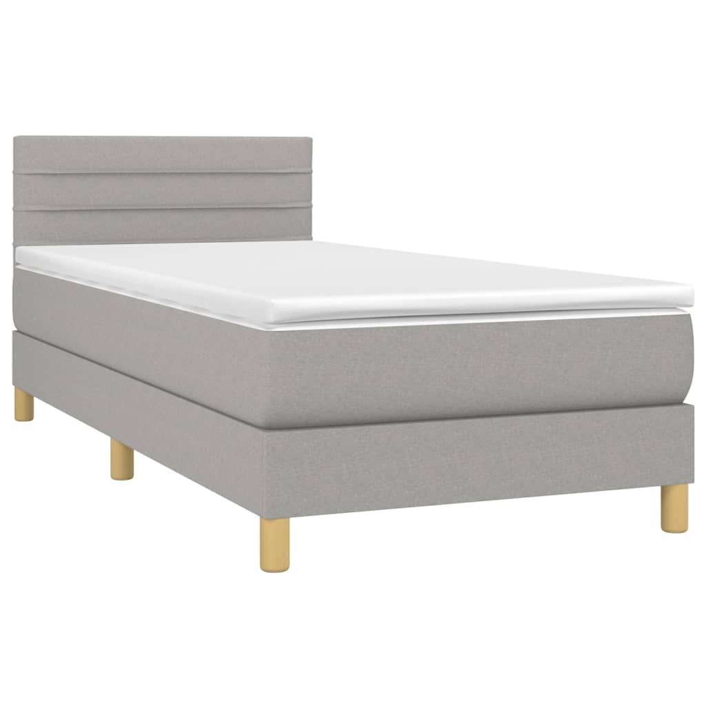 vidaXL Κρεβάτι Boxspring με Στρώμα & LED Αν.Γκρι 90x190 εκ. Υφασμάτινο