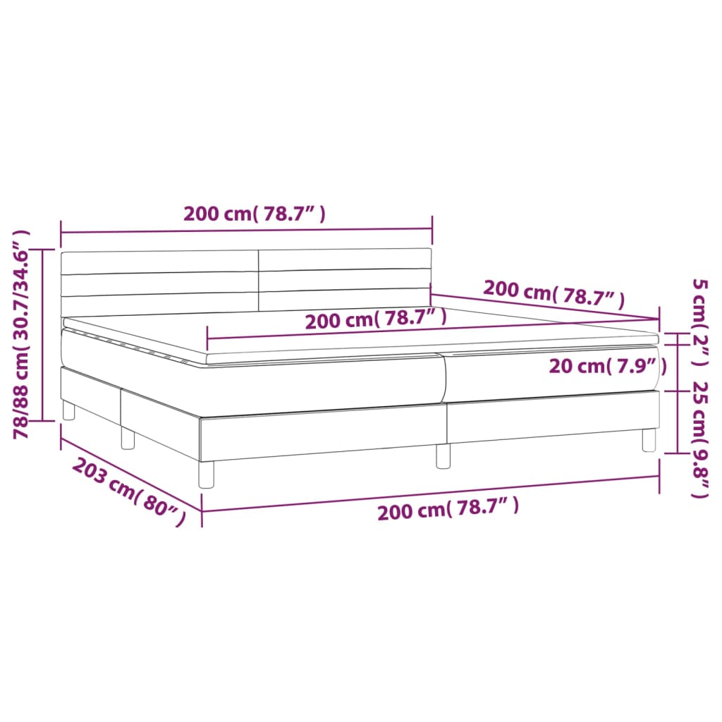 vidaXL Κρεβάτι Boxspring με Στρώμα & LED Taupe 200x200 εκ. Υφασμάτινο