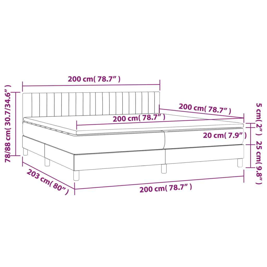 vidaXL Κρεβάτι Boxspring με Στρώμα & LED Αν.Γκρι 200x200εκ. Υφασμάτινο