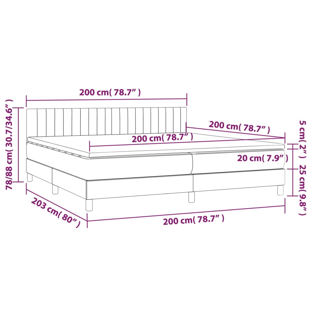 vidaXL Κρεβάτι Boxspring με Στρώμα & LED Κρεμ 200x200 εκ. Υφασμάτινο