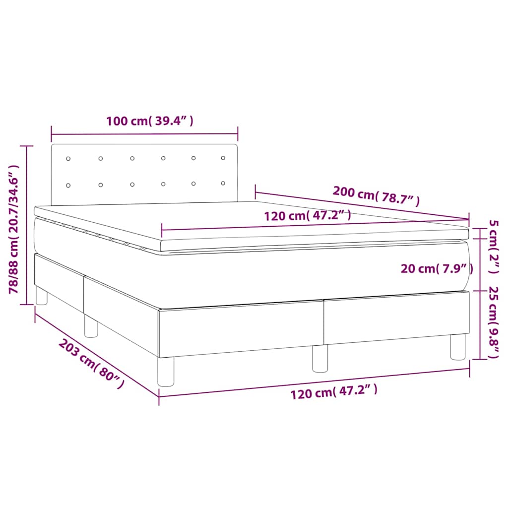 vidaXL Κρεβάτι Boxspring με Στρώμα & LED Μπλε 120x200 εκ. Υφασμάτινο