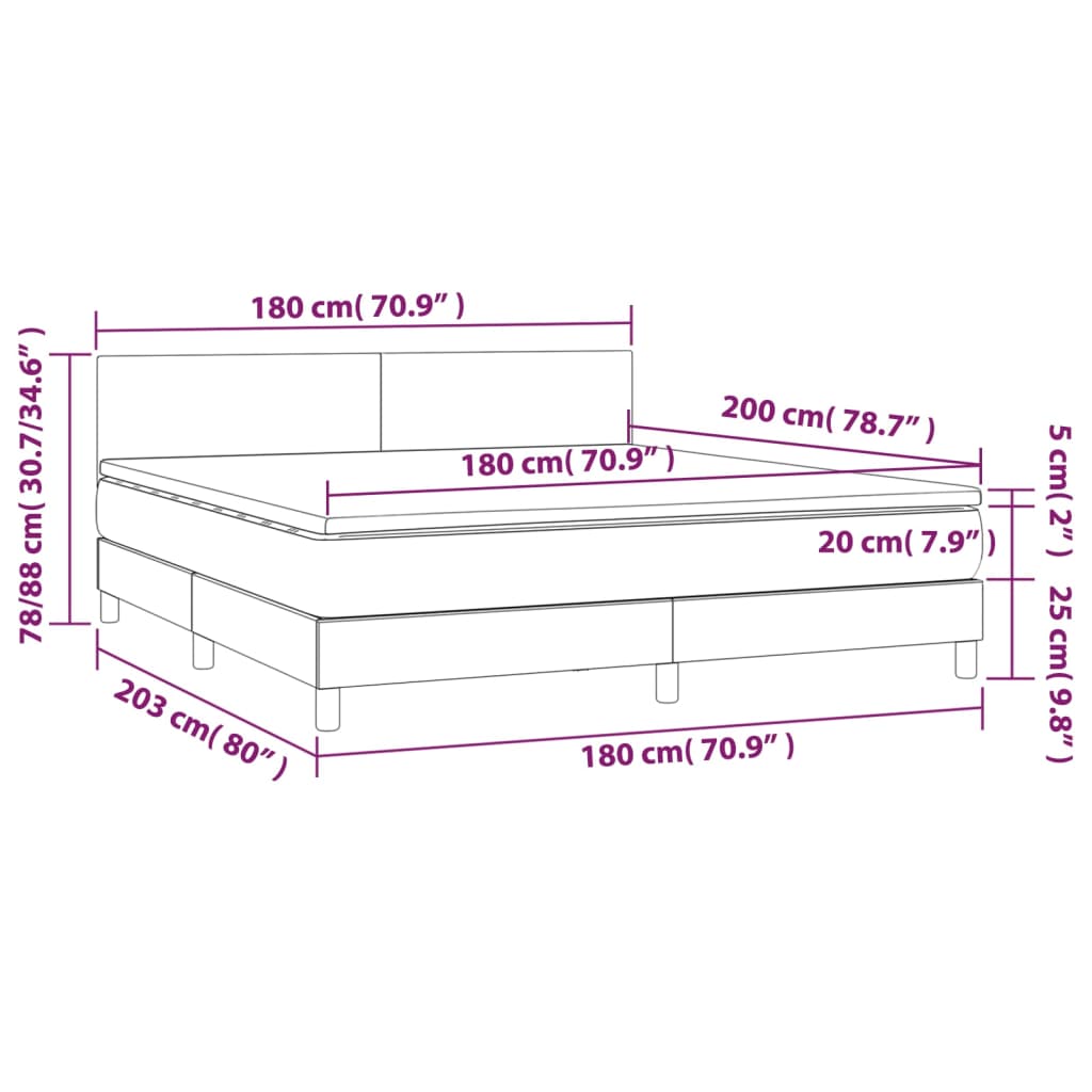 vidaXL Κρεβάτι Boxspring με Στρώμα & LED Γκρι 180x200 εκ. Συνθ. Δέρμα