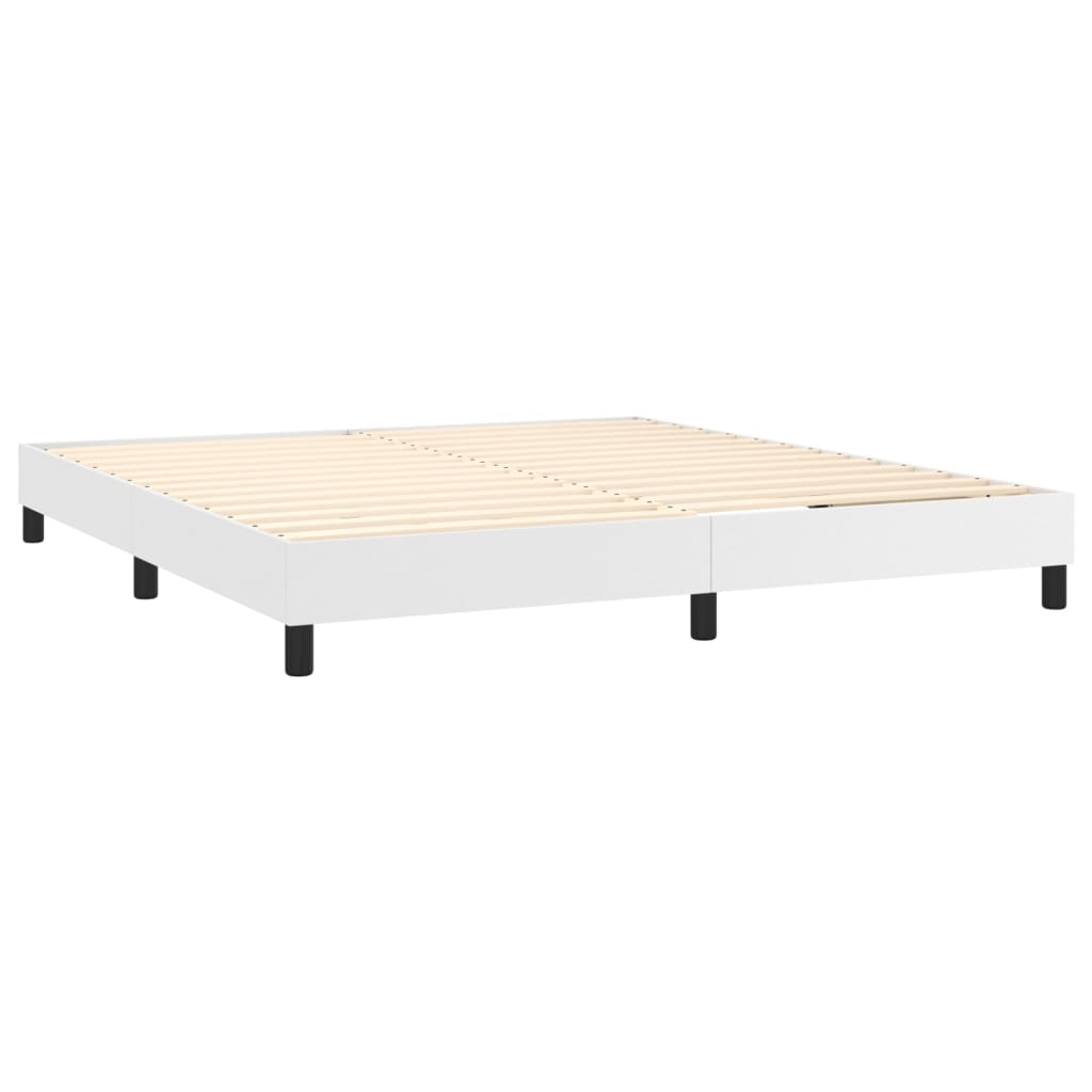 vidaXL Κρεβάτι Boxspring με Στρώμα & LED Λευκό 180x200 εκ. Συνθ. Δέρμα