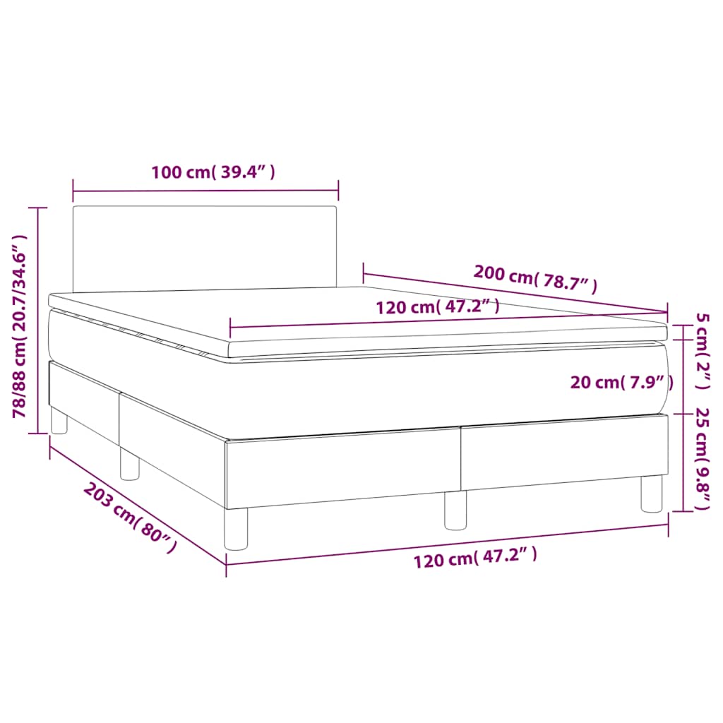 vidaXL Κρεβάτι Boxspring με Στρώμα & LED Σκ. Πράσινο 120x200εκ Βελούδο