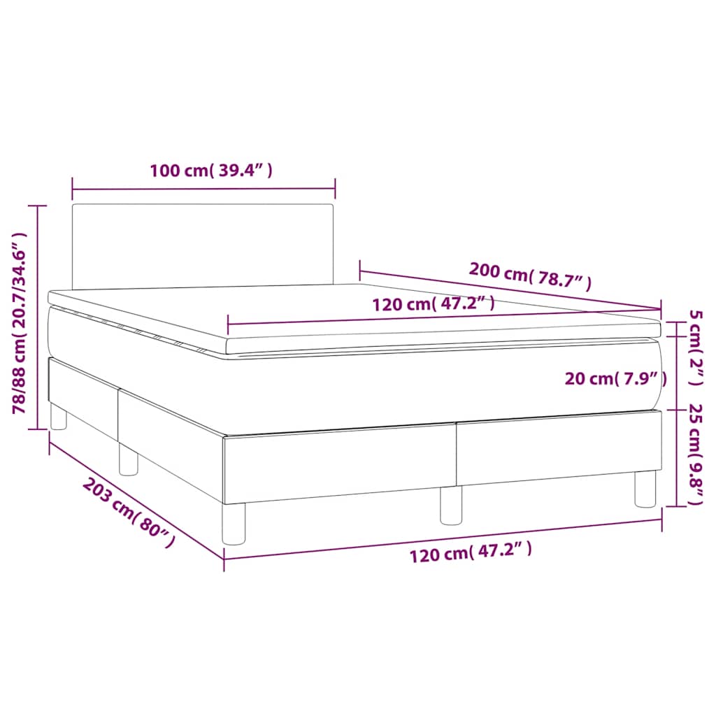 vidaXL Κρεβάτι Boxspring με Στρώμα & LED Σκ. Μπλε 120x200εκ. Βελούδινο