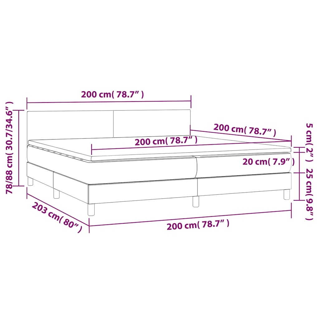 vidaXL Κρεβάτι Boxspring με Στρώμα & LED Σκ. Πράσινο 200x200εκ Βελούδο