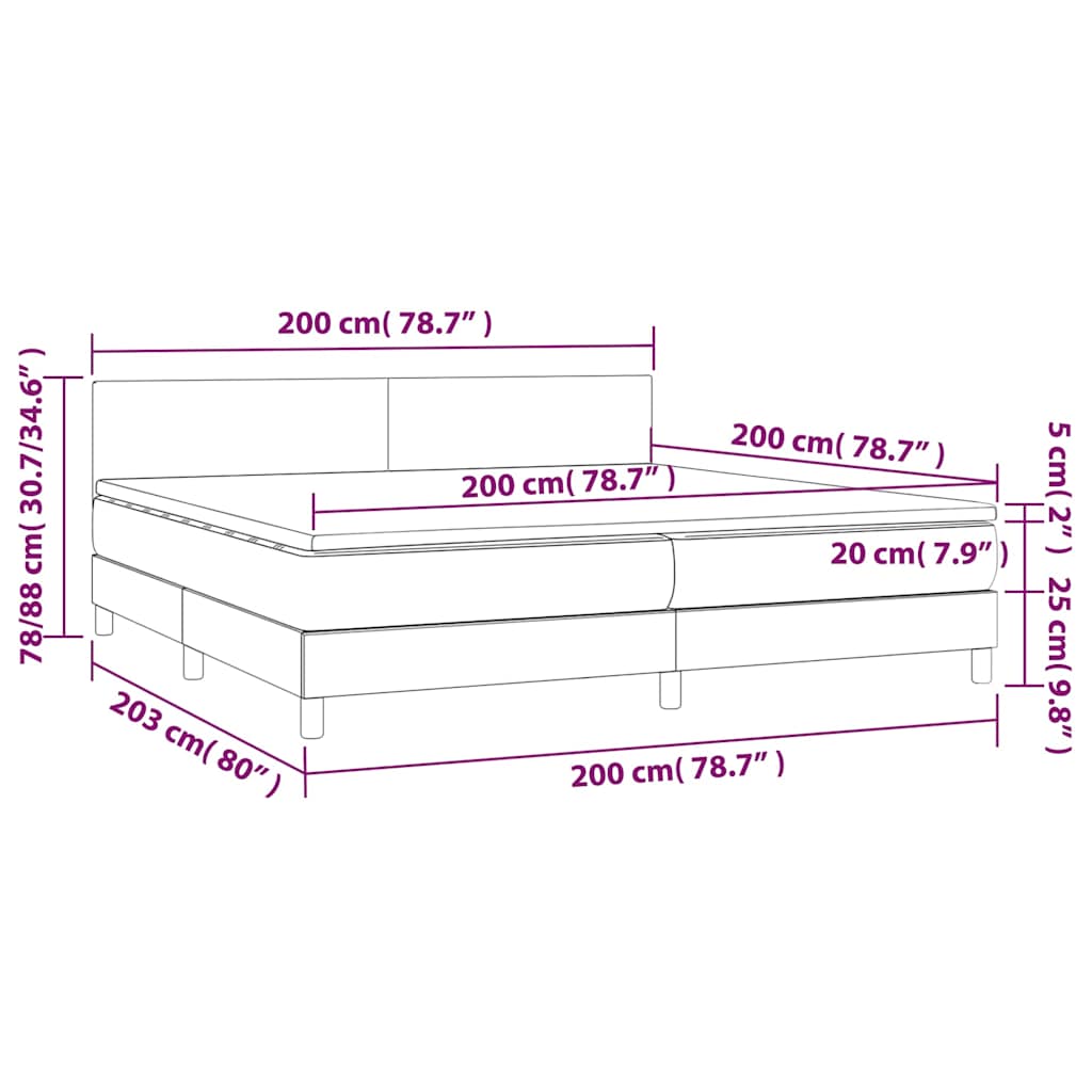 vidaXL Κρεβάτι Boxspring με Στρώμα & LED Σκ. Μπλε 200x200εκ. Βελούδινο