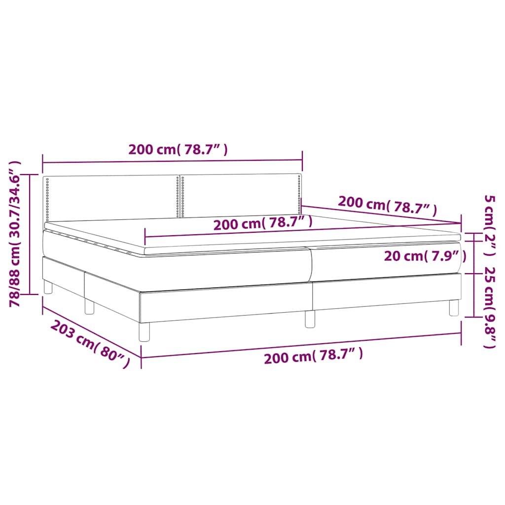 vidaXL Κρεβάτι Boxspring με Στρώμα & LED Μαύρο 200x200 εκ. Βελούδινο