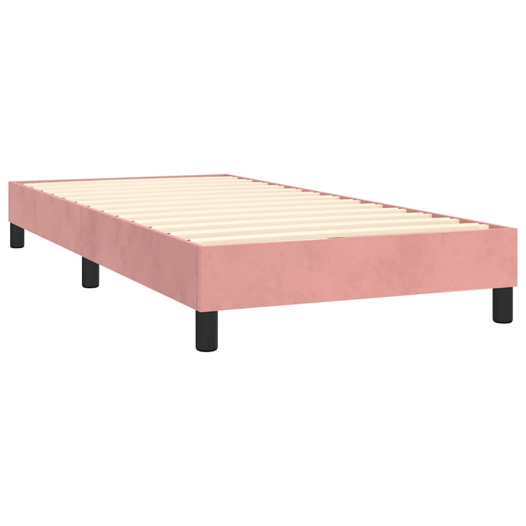 vidaXL Κρεβάτι Boxspring με Στρώμα & LED Ροζ 90x190 εκ. Βελούδινο