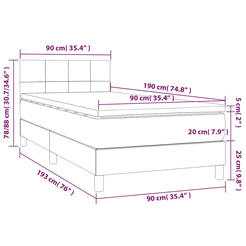 vidaXL Κρεβάτι Boxspring με Στρώμα & LED Ροζ 90x190 εκ. Βελούδινο