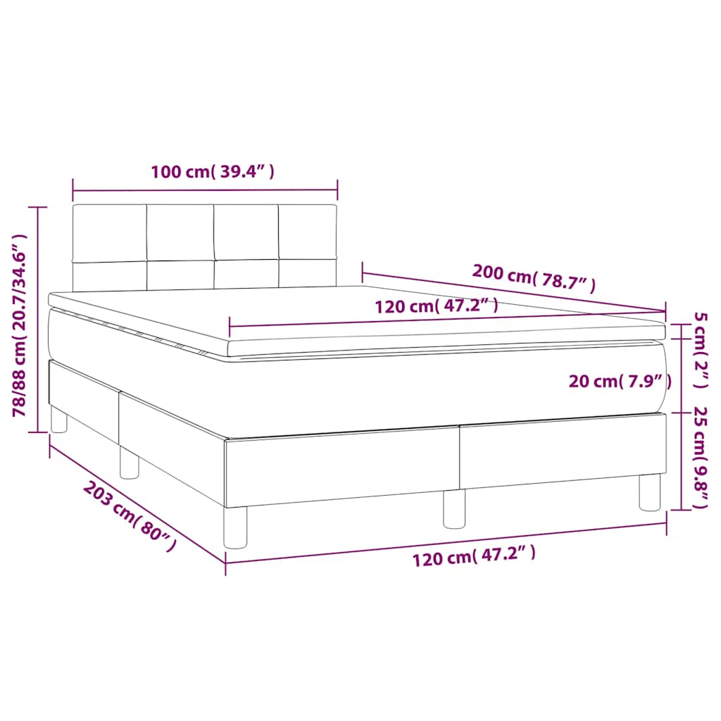 vidaXL Κρεβάτι Boxspring με Στρώμα & LED Σκ. Μπλε 120x200εκ. Βελούδινο