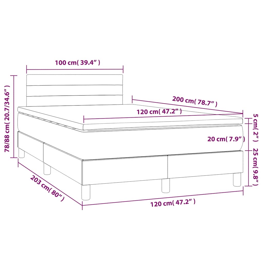vidaXL Κρεβάτι Boxspring με Στρώμα & LED Σκ. Πράσινο 120x200εκ Βελούδο