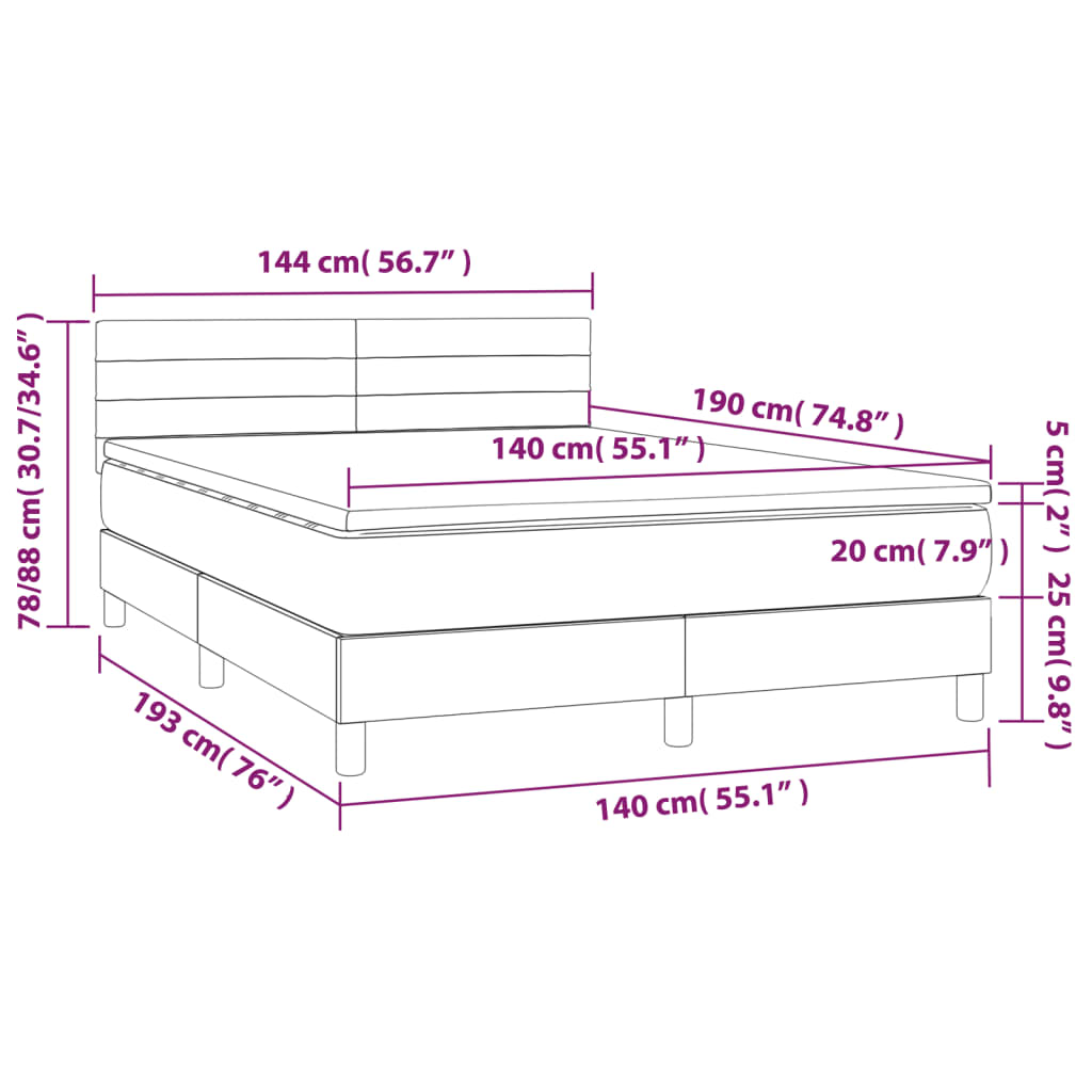 vidaXL Κρεβάτι Boxspring με Στρώμα & LED Ροζ 140x190 εκ. Βελούδινο